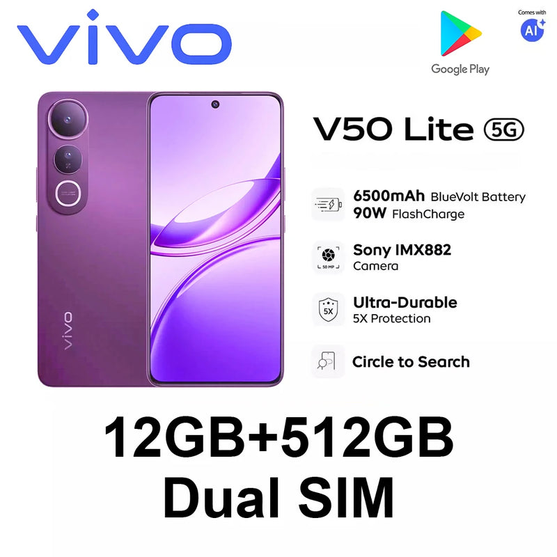 100% Original VIVO V50 Lite 5G Global Version Smartphone 6.67" 120Hz AMOLED Android 15 Mobile Phone Support Google Play