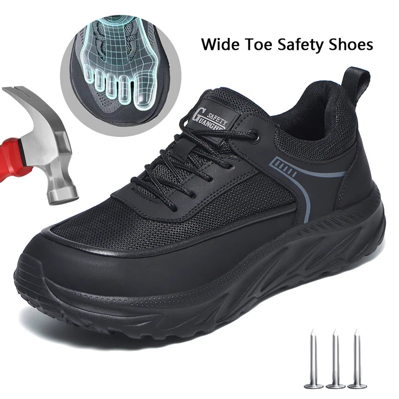 Wide Toe Work Safety Shoes Men Indestructible Steel Toe Shoes Breathable Security Work Sneakers Protective Safety Boots