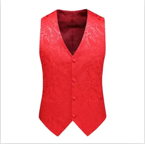 2026 Men's White Rose Sleeveless Waistcoat, Single-breasted V-neck Business Vest, Wedding Party Men Vests Blue Red Black