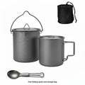 Titanium Camping Cookware Set with Folding Mug (420ml/750ml) and 750ml Pot, Lightweight Portable Outdoor Kit for Hiking Backpack