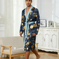 Men's lightweight quick-drying pajama bathrobe - 3D digital printing, non-fading design, stand-up collar and adjustable waistban