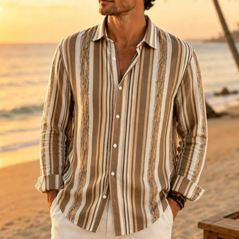 Men's long sleeved shirt mixed color vertical stripe | SAMAG