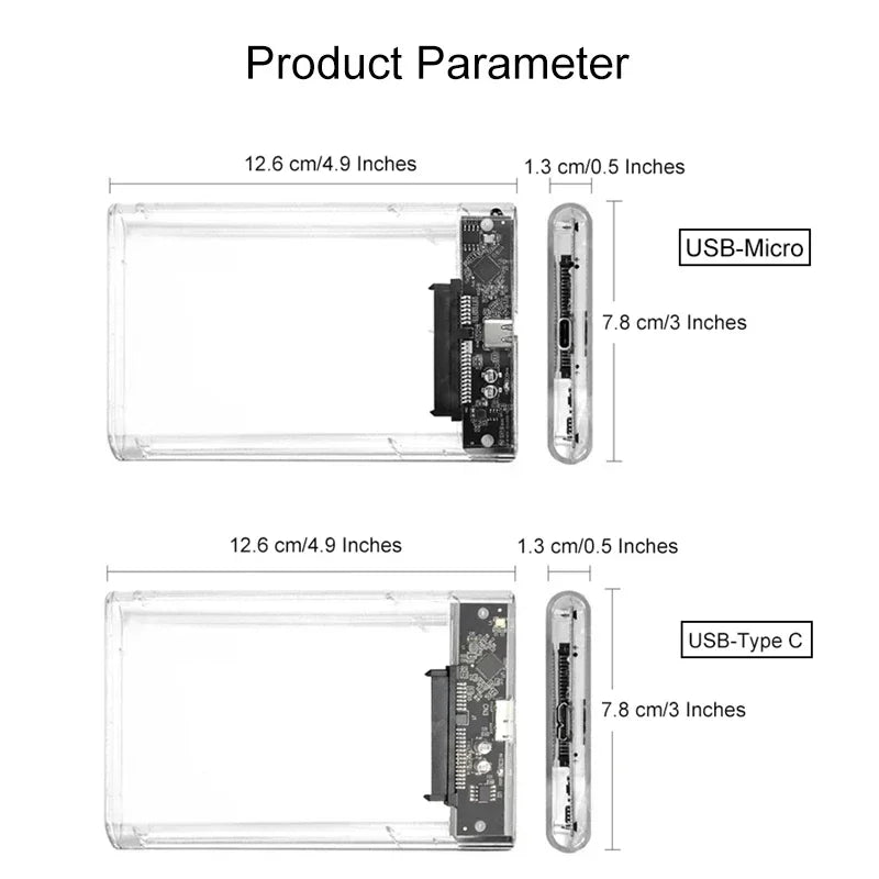 Type-C 3.1 SSD Case Enclosure Box 2.5 HDD SATA To USB 3.0 With 5Gbps Adapter External Housing Hard Drive Box Transparent/Black