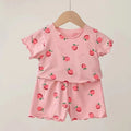 Baby Girl Strawberry Pajamas Set Summer Short Sleeve Thin Two Piece Toddler Kids Sleepwear Infant Home Wear Clothes