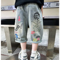 Kids Boys Graffiti Drawing Denim Shorts Elegant Children Casual Ripped Short Jeans Capris Pants 5 6 7 8 9 10 11 12 13 14 Year
