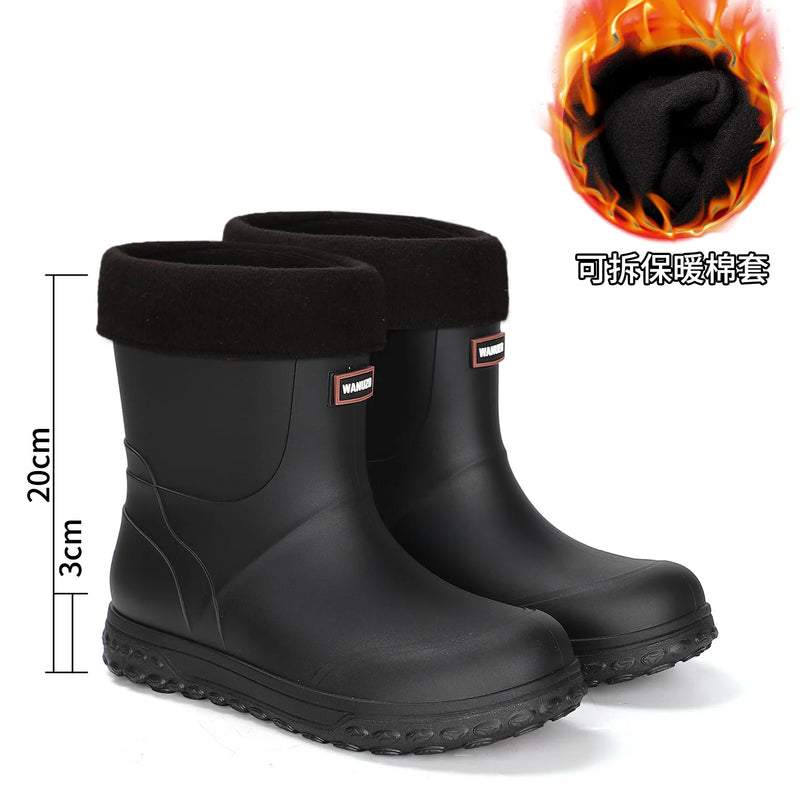 Men's Fashion Rain Boots High Quality Anti-Slip Waterproof Shoes Thick Bottom Wear-Resistant Outdoor Drawstring Work Rubber Shoe