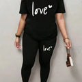 Spring and Summer Casual Two-Piece Set, Expressing Love, Round Neck Short Sleeved T-Shirt and Pants Set, Women's Clothing