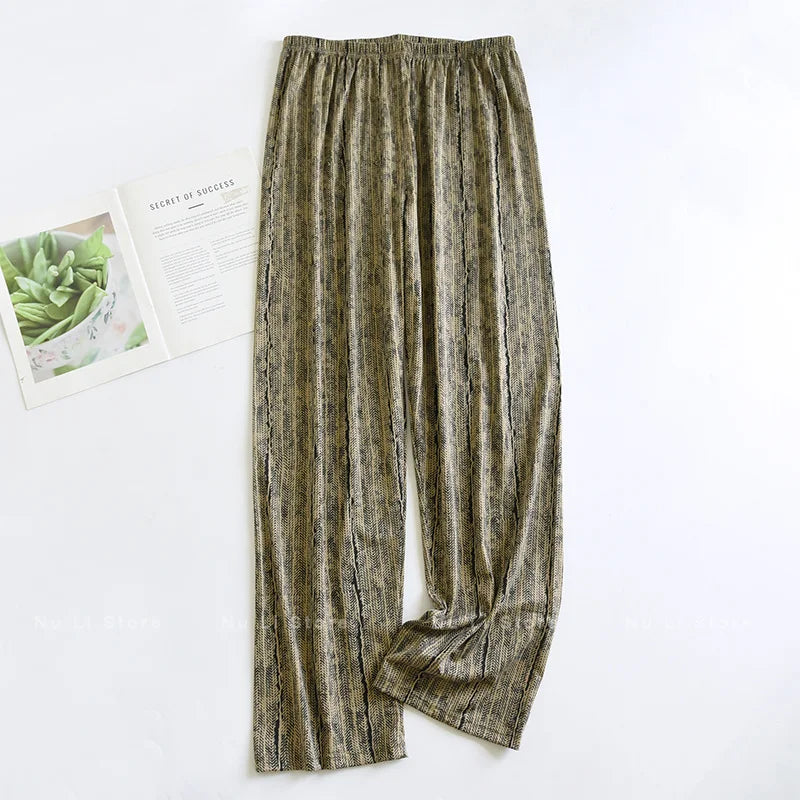 Men's Stylish Summer Pajama Pants, Thin Home Pants, Loose Breathable Air-Conditioned Pants with Elastic Waist