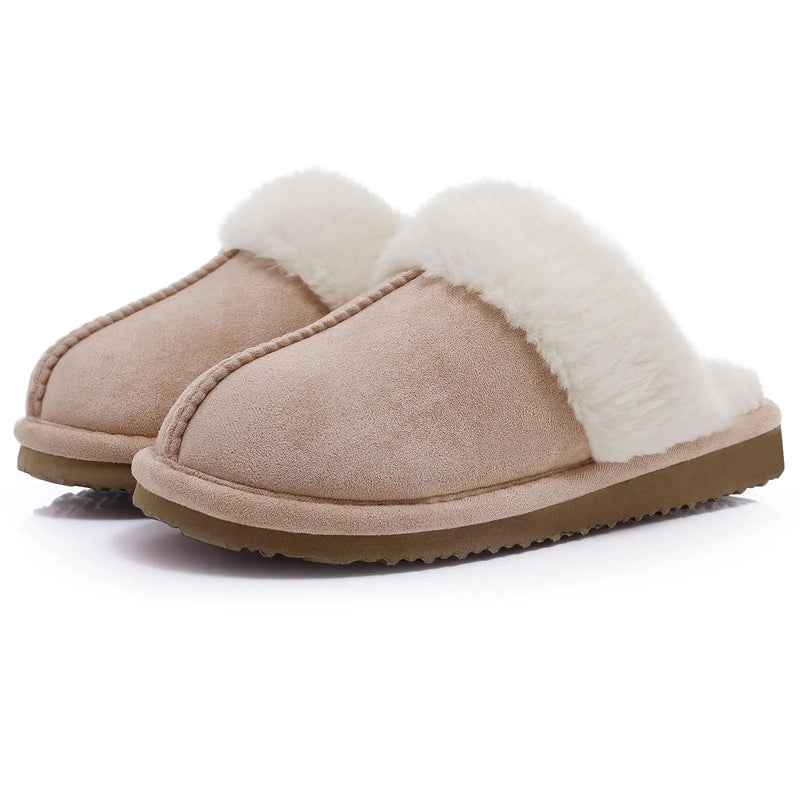 Kidmi Women's Plush Slippers Fine Stitch Fine-edged Seams Rustic Wood Button High-density Memory Foam Cotton Slippers for Indoor