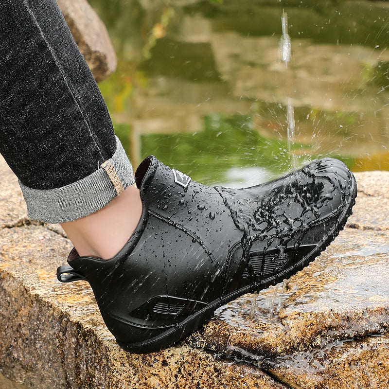 Men's new fashionable and versatile short tube anti slip rain boots, outdoor fishing waterproof shoes, construction work thick s