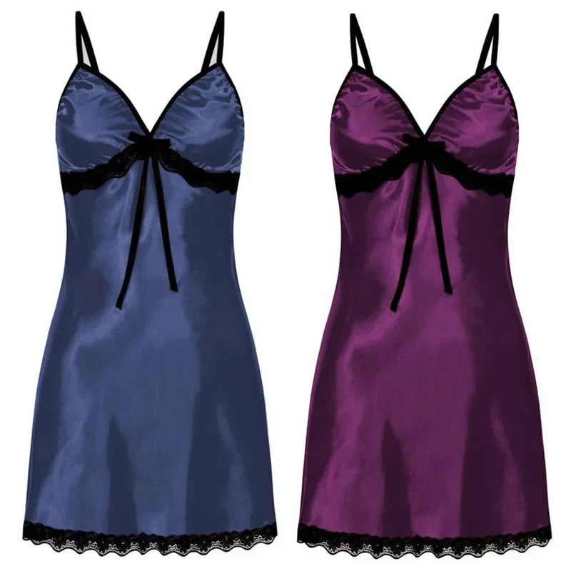 Lace Silk Satin Sleepwear Women Sexy Lingerie Night Dress | SAMAG