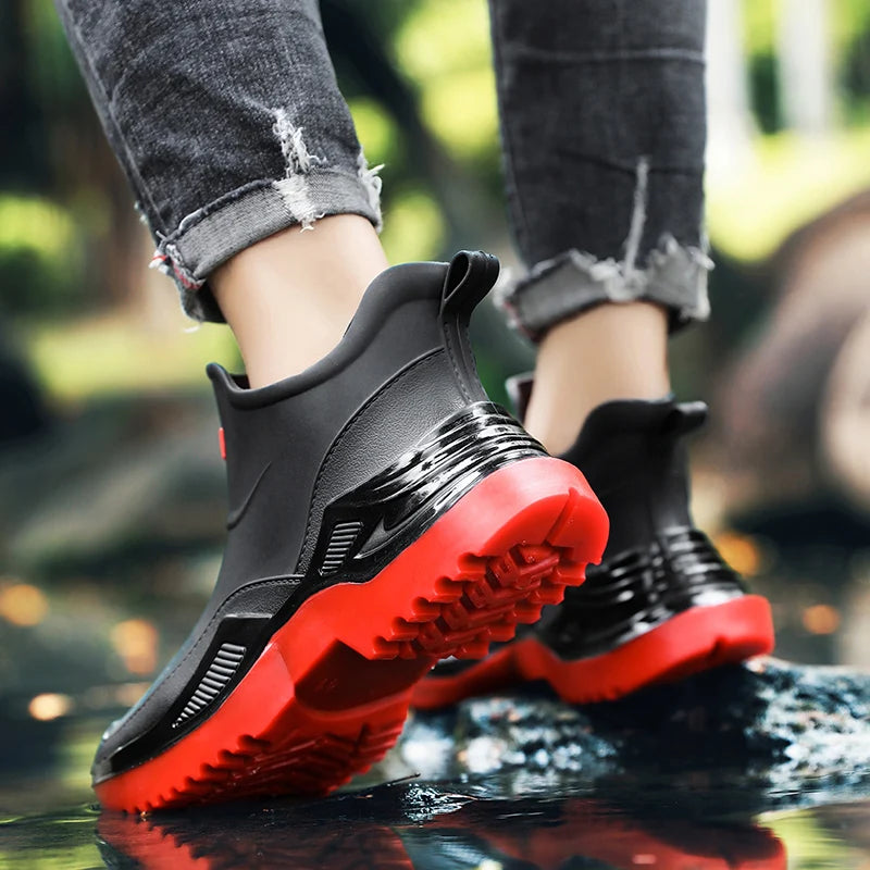 Men women's casual rain boots four seasons waterproof non-slip outdoor wading fishing water shoes car wash chef couple rain shoe