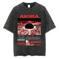 Washed Retro Japanese Anime Akira Print 100%Cotton Men Woment T-shirt Summer Autumn Daily Sports Party Casual Loose Short Sleeve