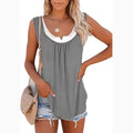 2024 summer new Europe and the United States women's blouse solid color patchwork sleeveless pleated vest T-shirt