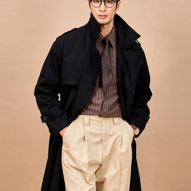 Mauroicardi Spring Autumn Long Black Khaki Trench Coat Men Shoulder Pads Double Breasted Chic British Style Fashion Clothes 2025