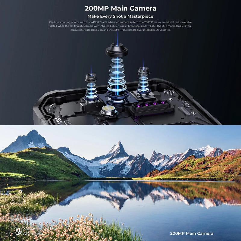 Oukitel WP100 Titan 5G Rugged Smartphone Projector 200MP Camera 33000mAh 66W 16GB+512GB 6.8'' 120Hz Camping Light Android 14 NFC