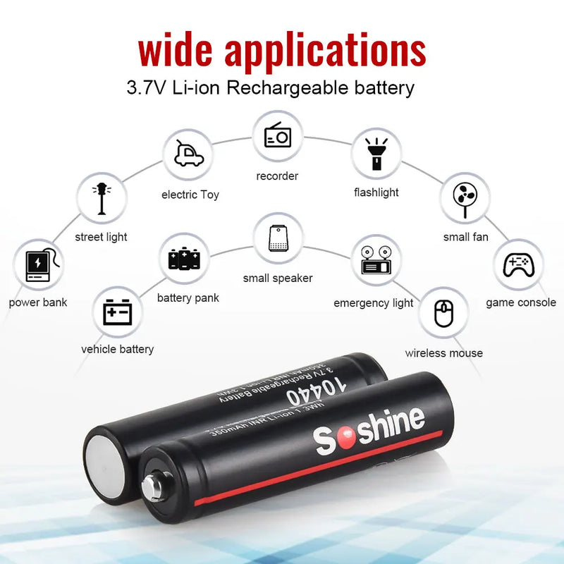 Soshine AAA 10440 350mAh Li-ion Batteries 3.7V 350mAh Rechargeable Lithium AAA Battery for Microphone Headlamp Flashlight Radio