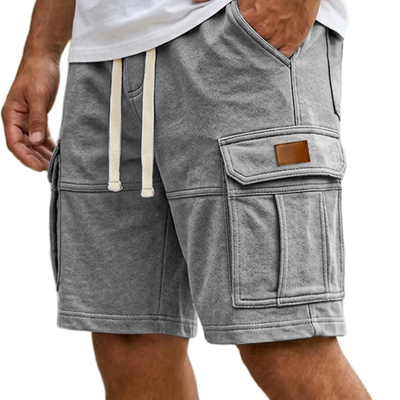 Men Solid Drawstring Multi Pocket Cargo Shorts Soft | SAMAG