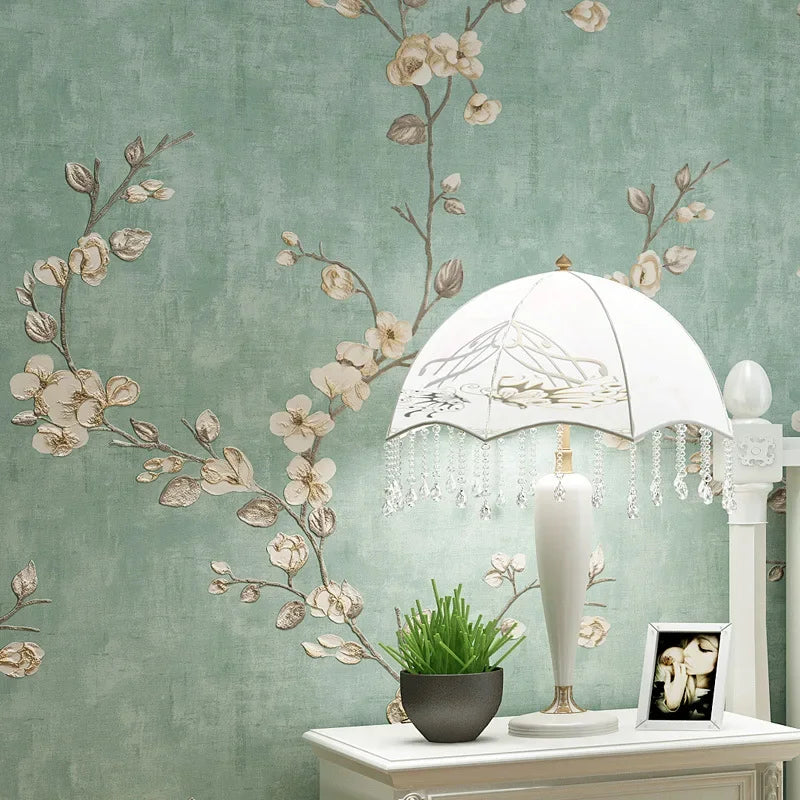 3D Fine Retro American Country Garden Wallpaper Non Self-adhesive Bedroom Living Room Background Wall Stickers 9.5m