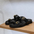Women's Flat Slide Sandals Double Strap Buckle Premium Soft PU Leather Open Toe Casual Summer Beach Slippers 2026