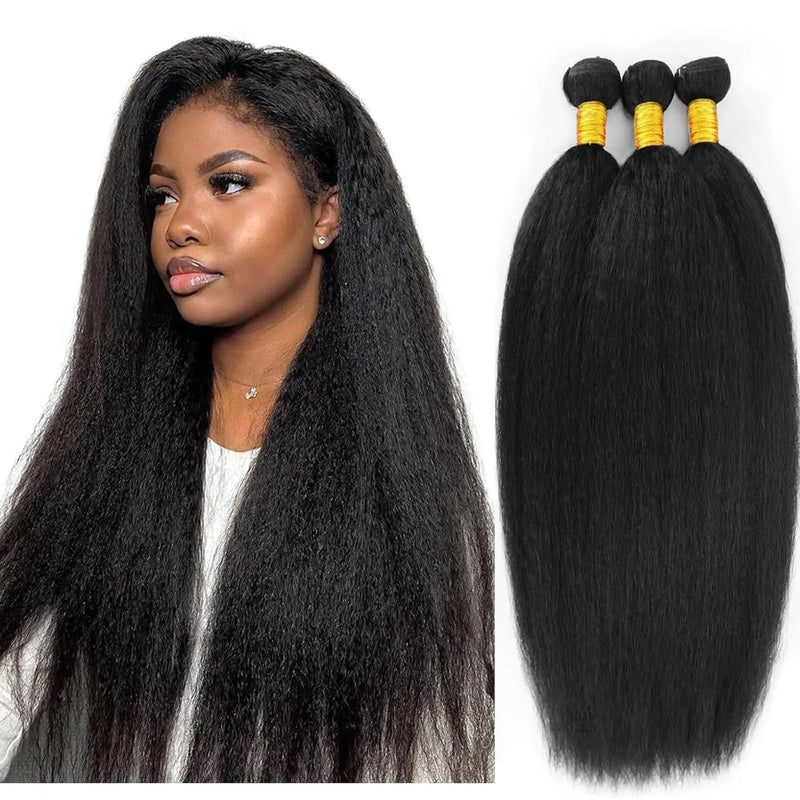 100% Human Hair Indian 12A Kinky Straight 1/3/4 Bundles Raw Virgin Unprocessed Yaki Straight Double Weft Bulk Braiding Hair