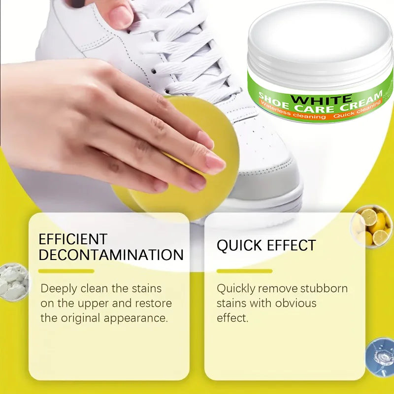 White Shoe Cleaning Cream, Stain Removal and Whitening - No Water Scrubbing, Removes Yellowing. Suitable for Multiple Materials,