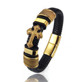 Dark Series Men's Leather Cross Bracelet New Fashion Hand-woven Rope Multi-layer Combination Stainless Steel Male Jewelry Gift