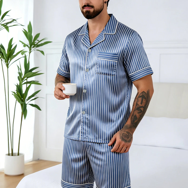 Men's Summer Pajamas Design Short Sleeve Pajama Set Soft Comfortable Sleepwear for Summer Lightweight Homewear Lougewear