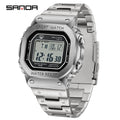 SANDA 2162 Men's Electronic Watch Square Waterproof Multi Functional Wrist Watch Square Fashion Night Light Steel Digit Watches
