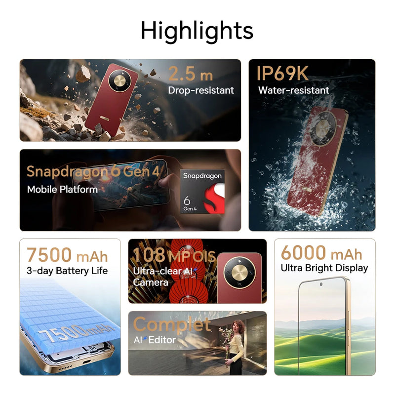 2026 New HONOR Magic8 Lite EU Version 5g Android Smartphone Mobile Phones amoed sbapdragon 6 Gen 4 7500mAh 108MP OIS AI Camera