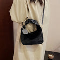 Women Faux Fur Plush Handbags Ruched Handle Small Lady Shoulder Crossbody Bag Casual Tote Half-Moon Hobos Winter Bags for Women