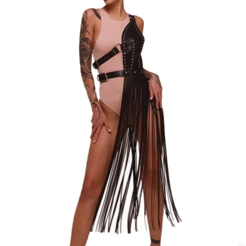 Long Fringed Suspender Belt Decorative PU Waist Cincher Corset For Club Wear - Visuel 4 | SAMAG