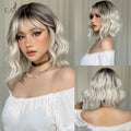 Short Silver Gray Curly Wavy Synthetic Wigs with Bangs for Women Grey Bob Cosplay Party Lolita Natural Hair Wig Heat Resistant
