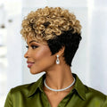 6 Inch Two Tone Ombre Short Curly Pixie Wig Human Hair Pixie Cut Wig for Women Daily Party Use Full Machine Made Wig