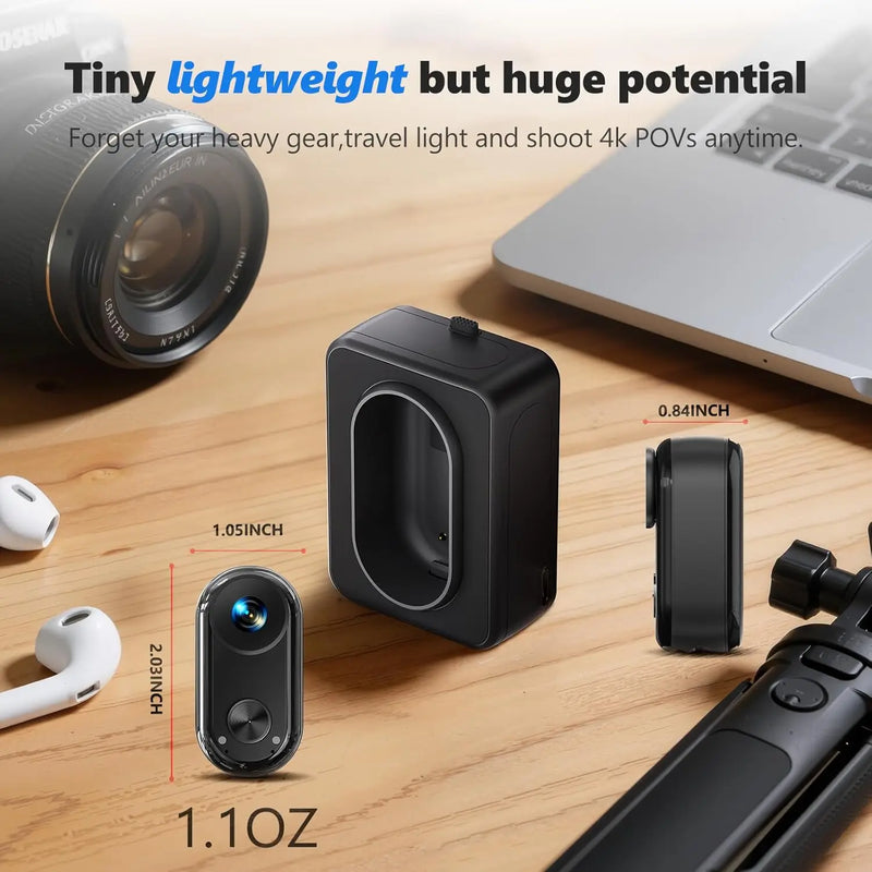 ANSVICAM 4K HD Mini Wifi Action Camera 6-axis Stabilization POV Vlog Camera with Charging Case Magnetic Waterproof Thumb Bodycam