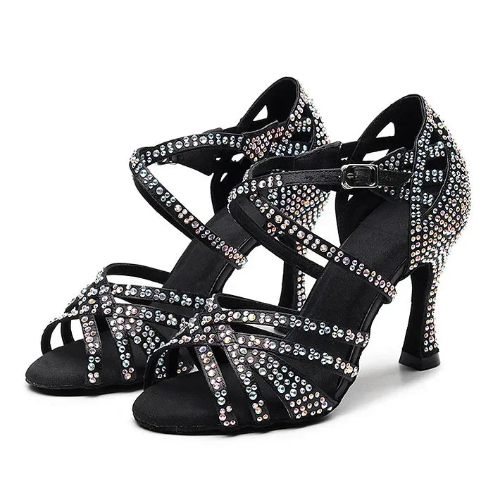 Latin Dance Shoes Women High Heels Hot Selling Diamond-encrusted Sandals Indoor Soft-soled Stage Game Party Social Ballroom Girl