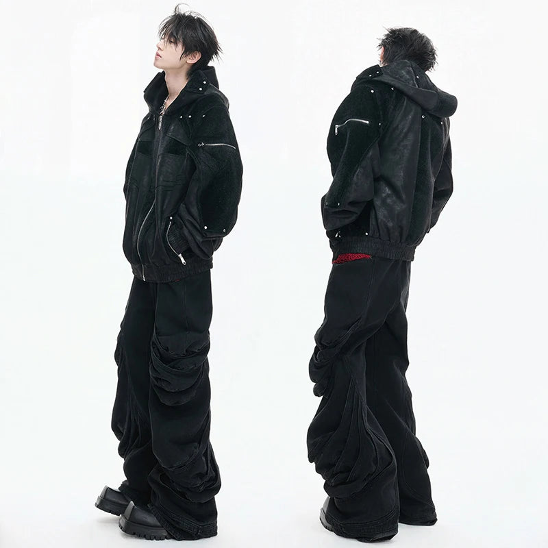 LUZHEN 2026 New Fashion Zipper Decorate Patchwork Design Hooded Coat Men Handsome Street High Quality Casual Male Jacket JY6106