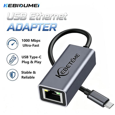 Kebidumei USB Type C Ethernet Adapter 1000Mbps RJ45 Network Card Lan Internet Cable For MacBook PC Windows XP 7 8 10 | SAMAG