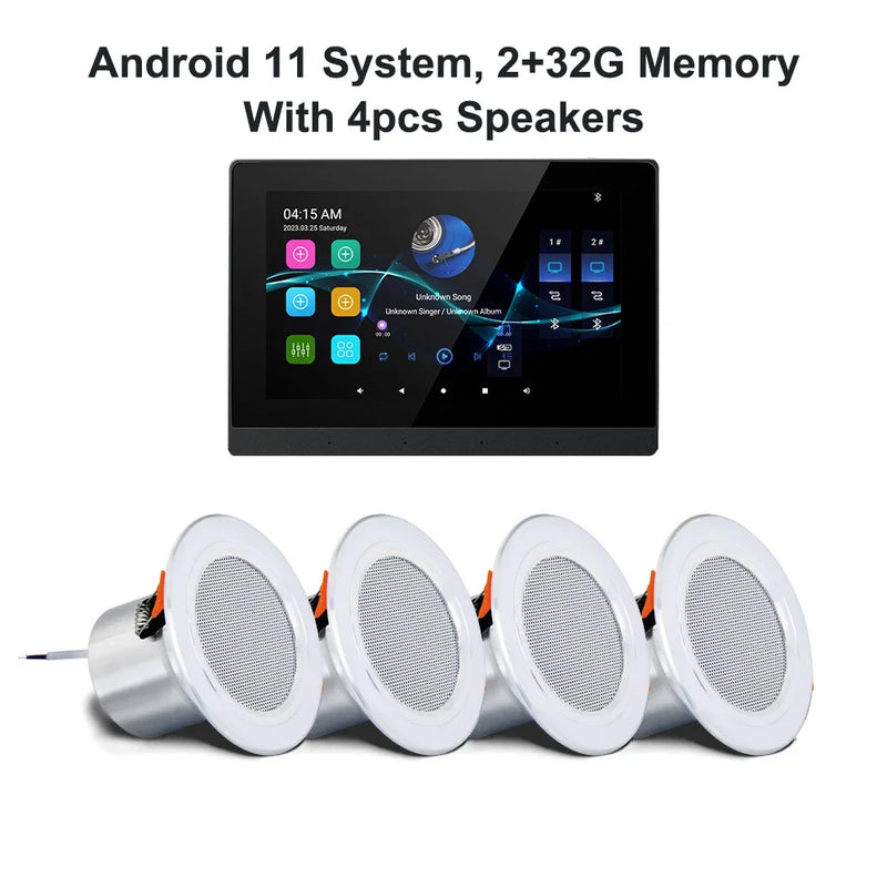 WiFi Bluetooth Wall Amplifier 7 inch Metal Frame Android Amp Home Theater Sound System Mini Stereo Ceiling Speaker Residential