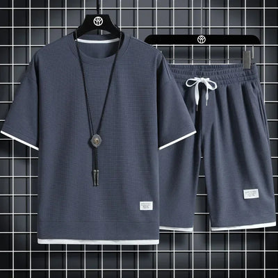 Summer Men's Sports Set Casual T - Shirt And Shorts Male Suit Solid Color Tracksuit Loose Size 3XL | SAMAG