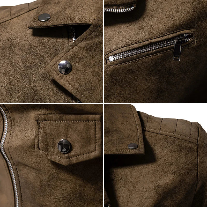 Men PU Leather Jacket Faux Fur Fashion British Thickened Plush Autumn Winter Warm Leather Jackets High-End Business Leather Coat