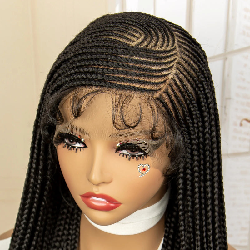 Synthetic Full Lace Cornrow Braided Wigs 36 Inches Lace Frontal Square Knotless Box African Braiding Wig for Black Women
