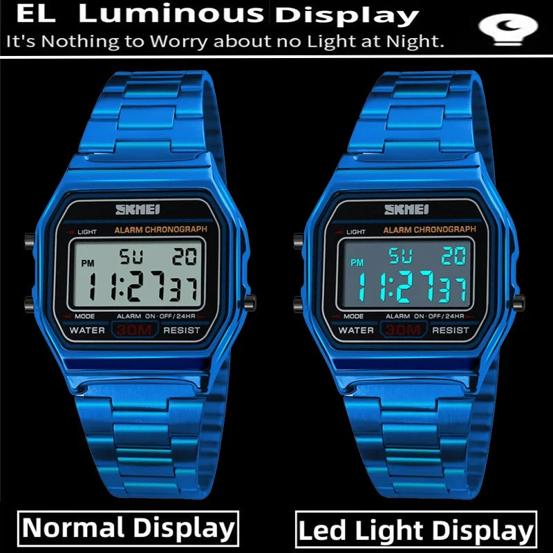 Unisex Digital Bracelet Watches Luxury Stainless Steel Strap LED Waterproof Chronograph Fashion Alarm - Visuel 5 | SAMAG