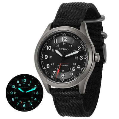 BERNY Titanium Automatic Men's Field Watches Date Sapphire Super Luminous Sports Easy Read Outdoor 10ATM Mechanical | SAMAG