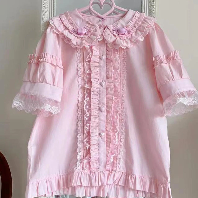 Japanese Lolita Style Lace Ruffles Blouses Summer Women - View 23 | SAMAG