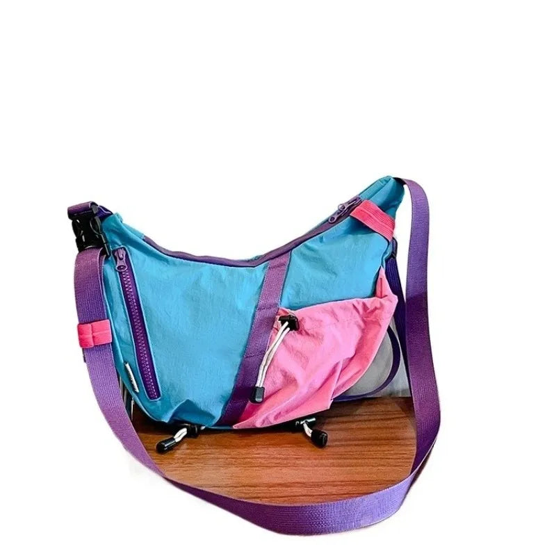 Composite Fabric Patchwork Hobos Zipper Personality Color Matching Women's Bags 2025 Fashion Super Cool Fashion Crossbody Bags