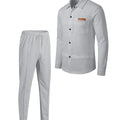 Men's New Style Waffle Plain Color Collar Button - Down Pockets Long - Sleeved Pants Casual Jacket Set - View 9 | SAMAG