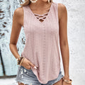 2024 New Summer Women's Hollow Out Breathable Sleeveless T-Shirt V-neck Vest Female  with Jacquard Cross Solid Strap Top
