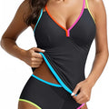 Women Contrast Trim Bikinis Tankini Swimsuit V Neck | SAMAG