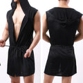 Men Hooded Bathrobes Summer Sleeveless Homewear Silk Pajamas Bathrobe Mens Robes Sleepwear Kimono Dressing Gown with Hood